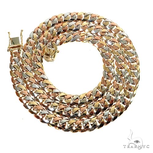14k Three-Tone Gold Solid Miami Cuban Chain 24 Inches 8.2mm 67721
