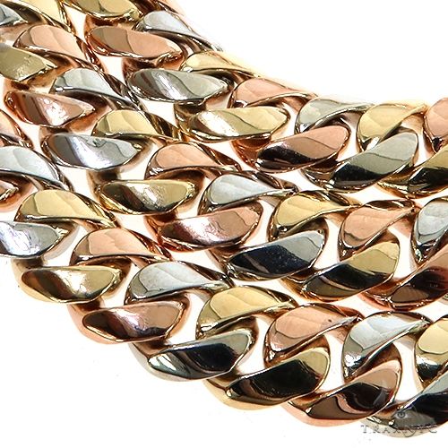 14k Three-Tone Gold Solid Miami Cuban Chain 24 Inches 8.2mm 67721