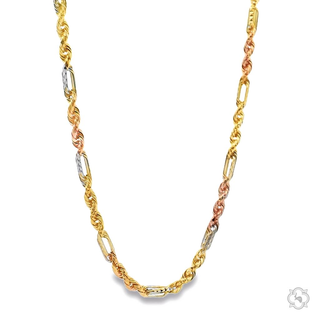 14K Three Tone Gold Solid Figarope Link Chain 20 Inches 3mm 70300