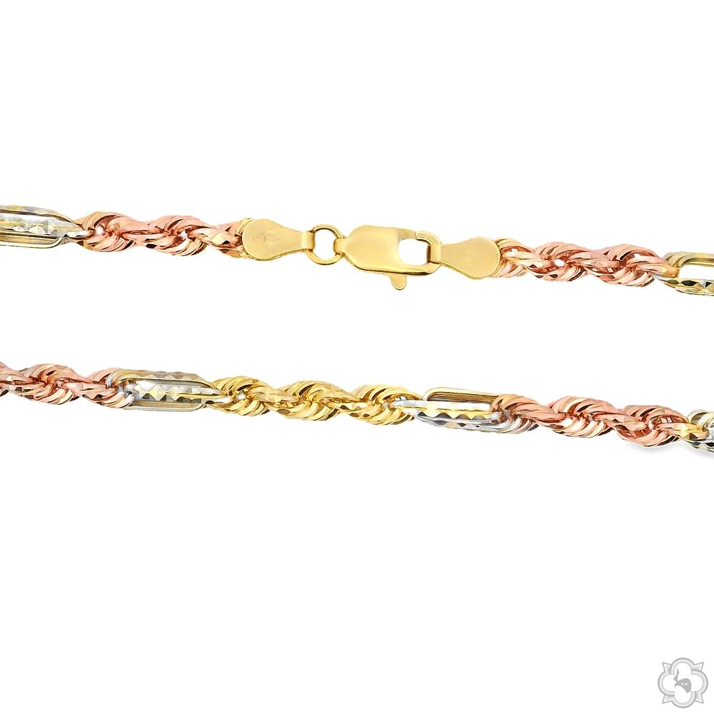 14K Three Tone Gold Solid Figarope Link Chain 20 Inches 3mm 70300