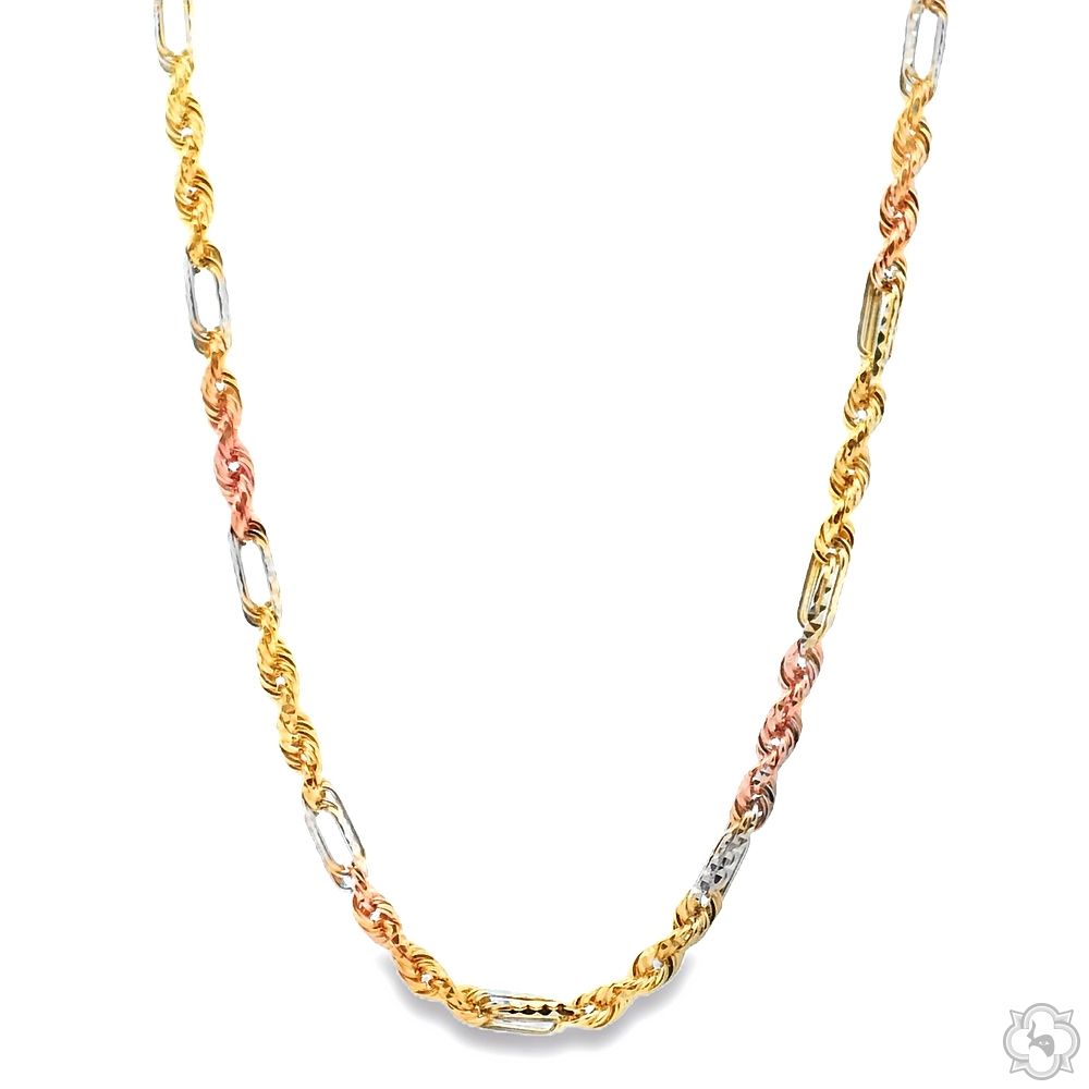 14K Three Tone Gold Solid Figarope Link Chain 18 Inches 3mm 70355