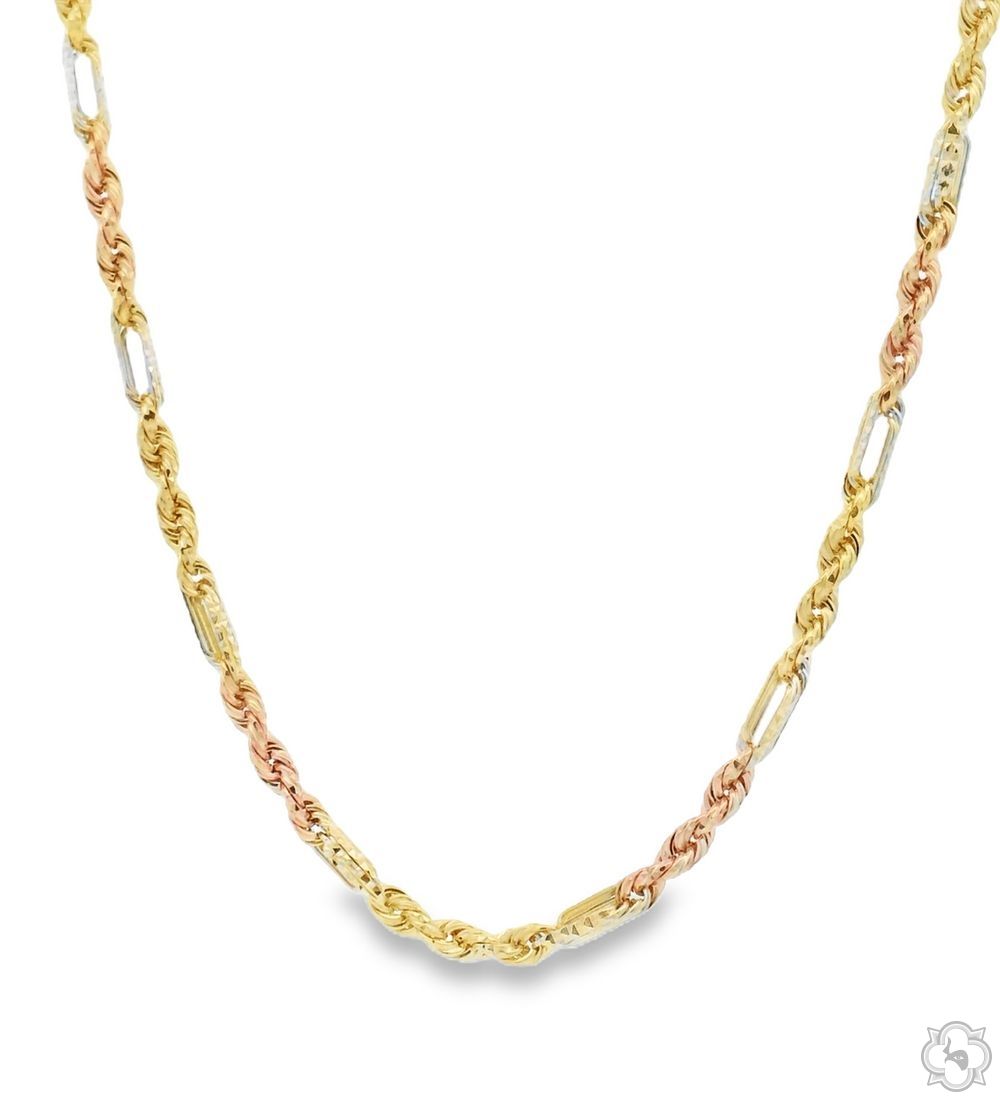 14K Three Tone Gold Solid Figarope Link Chain 20 Inches 3.5mm 70357