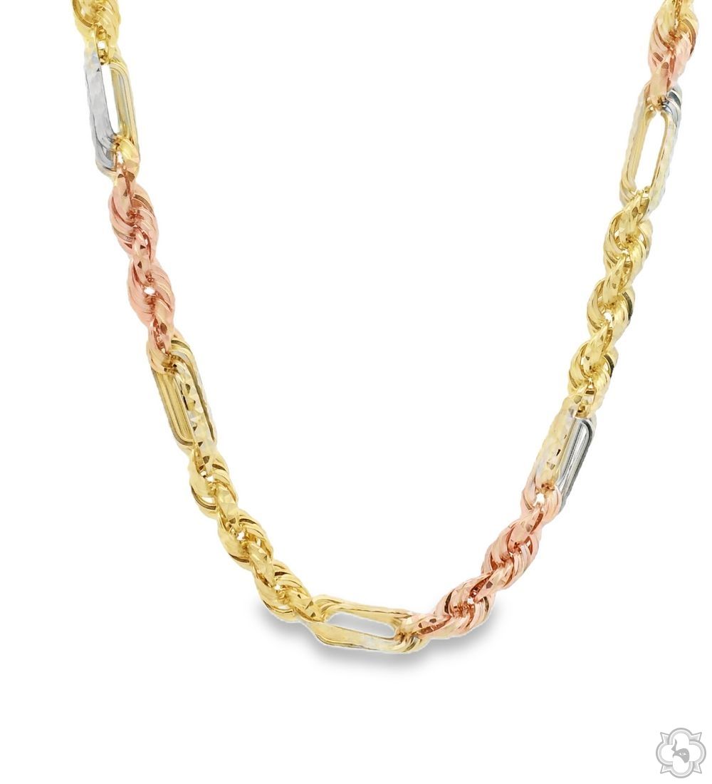 14K Three Tone Gold Solid Figarope Link Chain 20 Inches 5mm 70374