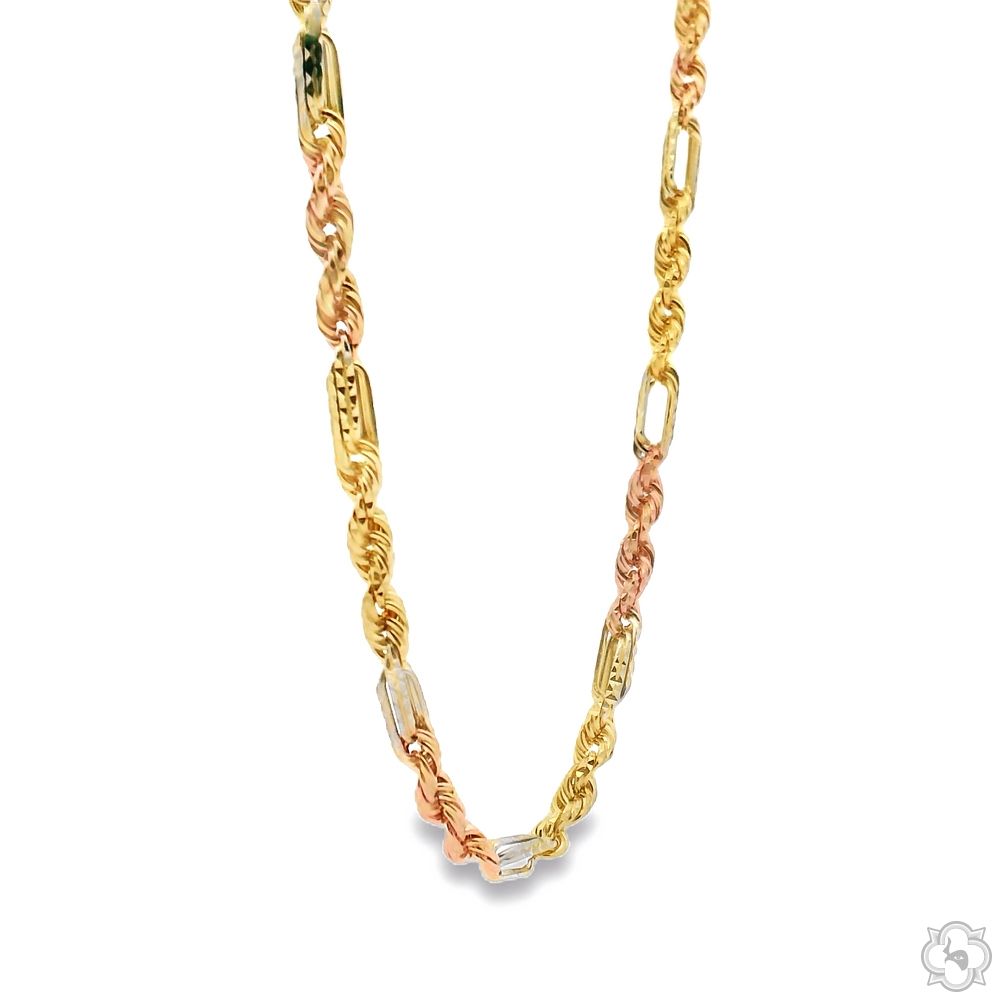 14K Three Tone Gold Solid Figarope Link Chain 16 Inches 3mm 70377
