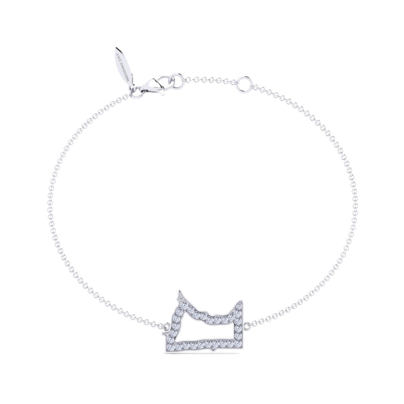 Elegant Sterling Silver Lab-Grown Diamond Minnesota State Outline Bracelet