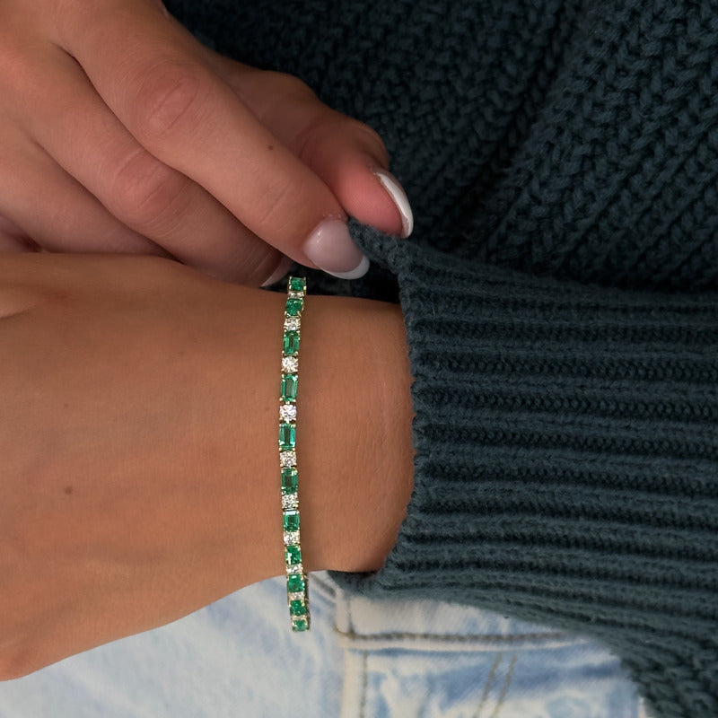 Elegant 14k Rose Gold Azalea Bracelet with Emerald and Diamond Accents