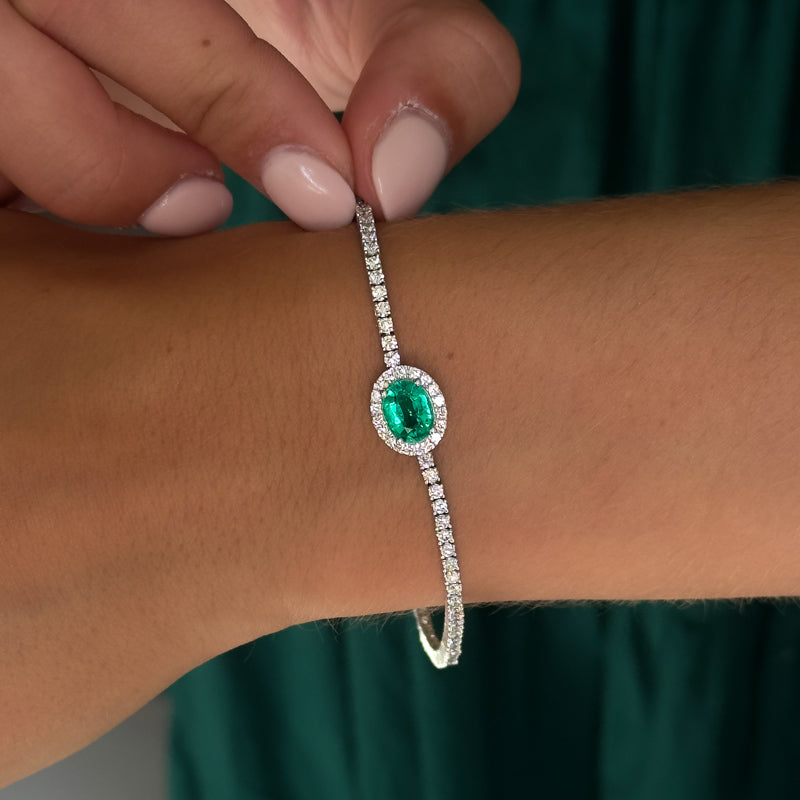 Elegant 14k Rose Gold Oval-Cut Emerald and Diamond Bracelet