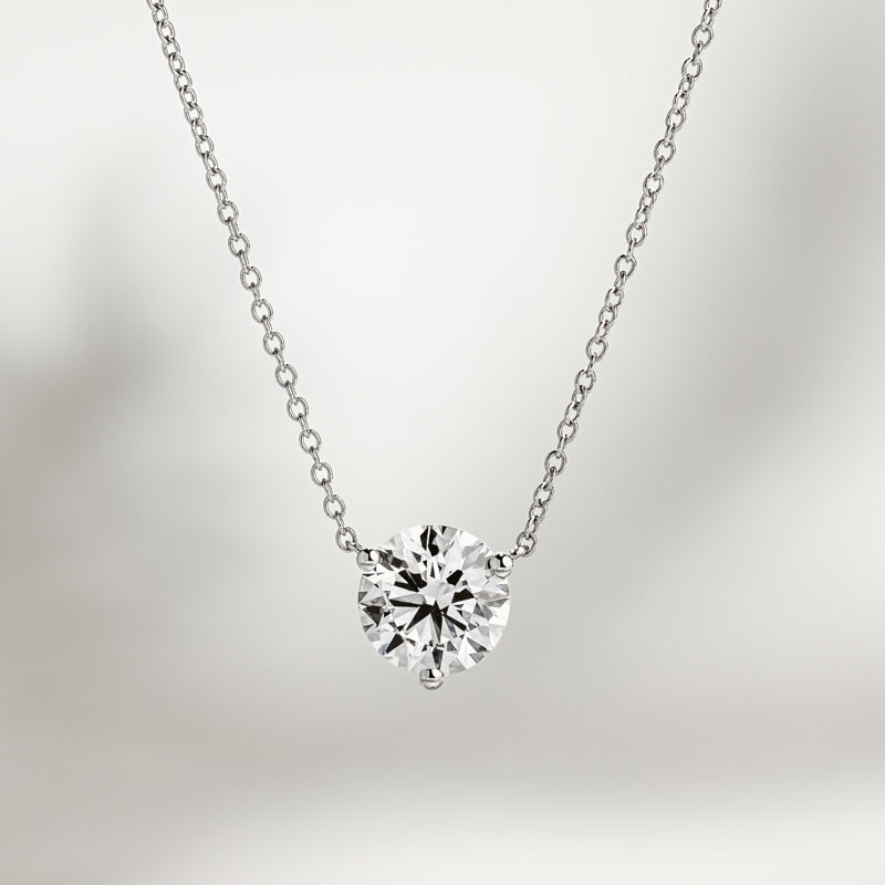 White Gold Three Prong 1ct Lab Grown Diamond Solitaire Stationary Pendant