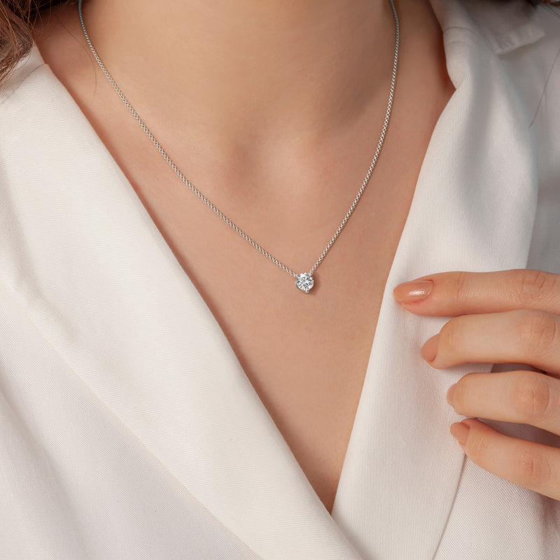 White Gold Three Prong 1ct Lab Grown Diamond Solitaire Stationary Pendant