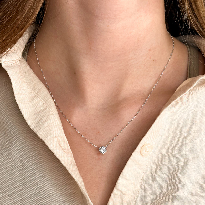 Yellow Gold Three Prong 1ct Lab Grown Diamond Solitaire Stationary Pendant