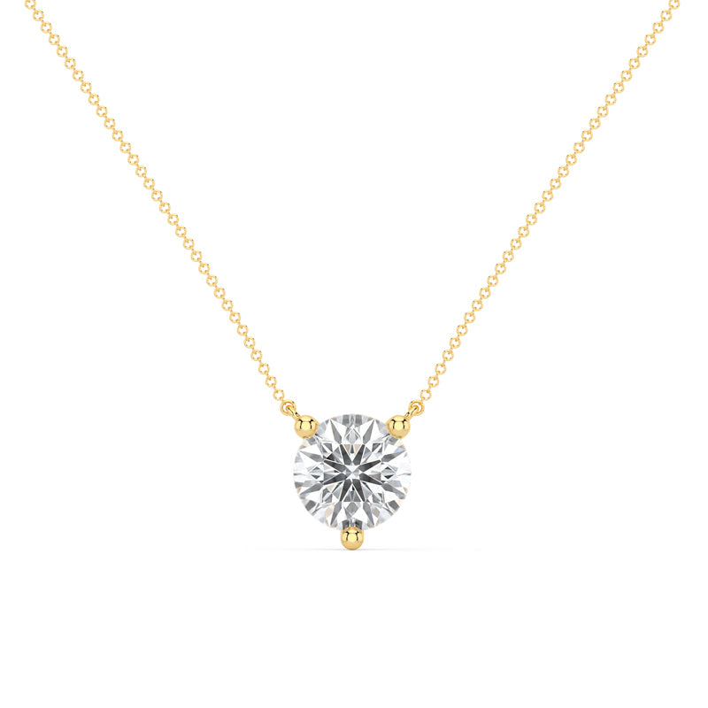 Yellow Gold Three Prong 1ct Lab Grown Diamond Solitaire Stationary Pendant