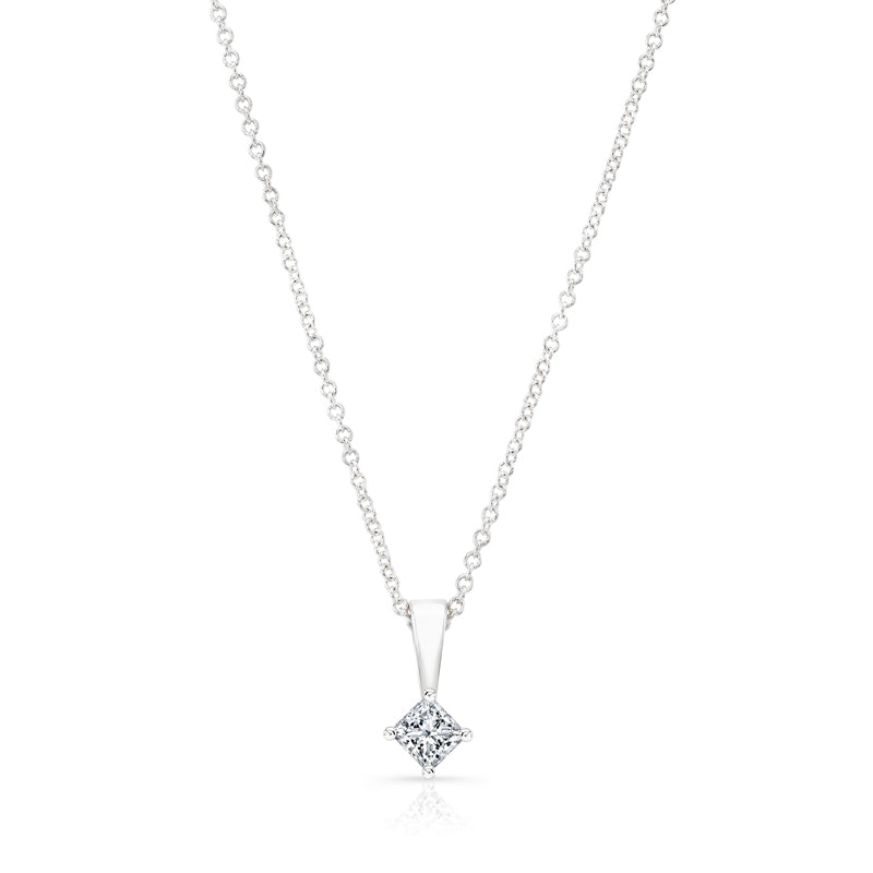 14K White Gold 1/4ct Kite Set Princess Cut Lab Grown Diamond Pendant