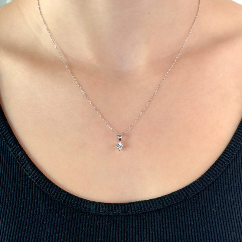 14K White Gold 1/4ct Kite Set Princess Cut Lab Grown Diamond Pendant