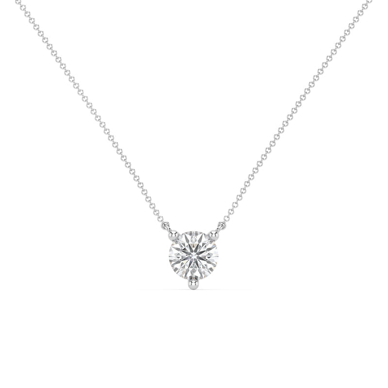 White Gold Three Prong 1/2ct Lab Grown Diamond Solitaire Stationary Pendant