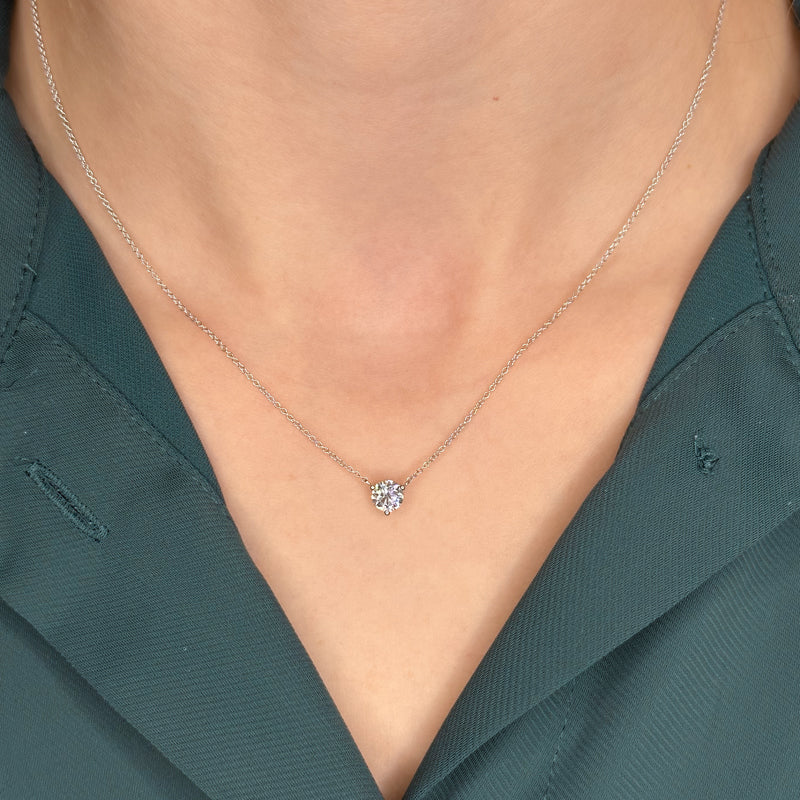 White Gold Three Prong 1/2ct Lab Grown Diamond Solitaire Stationary Pendant