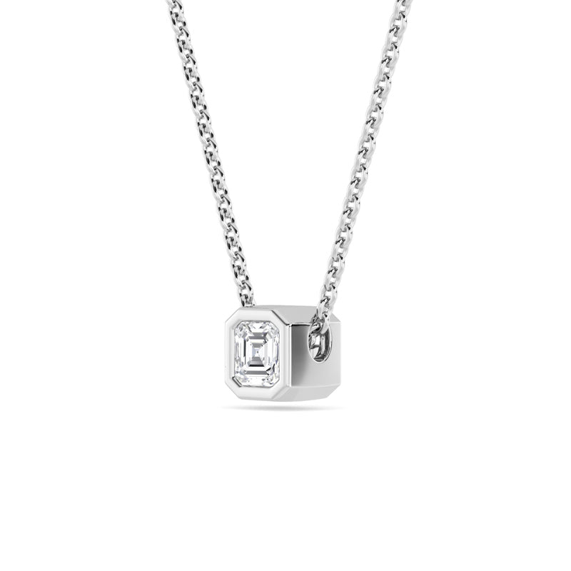 Sterling Silver Asscher 1/4ct Lab Grown Diamond Bezel Solitaire Pendant