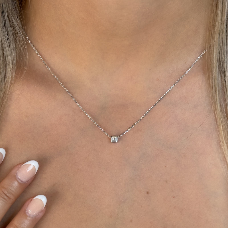 Sterling Silver Asscher 1/4ct Lab Grown Diamond Bezel Solitaire Pendant