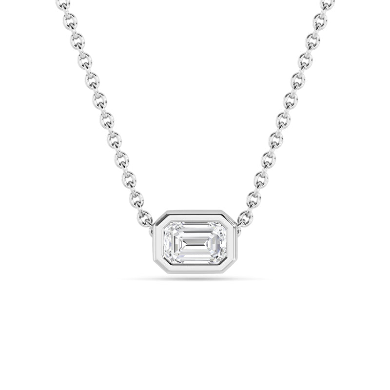 Sterling Silver Emerald 1/4ct Lab Grown Diamond Bezel Solitaire Pendant