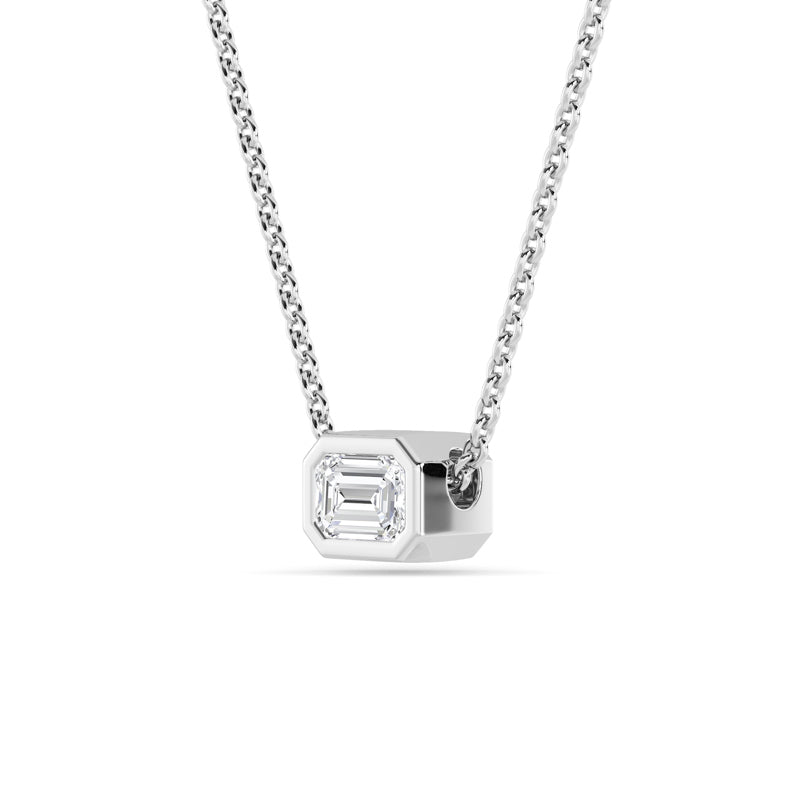 Sterling Silver Emerald 1/4ct Lab Grown Diamond Bezel Solitaire Pendant