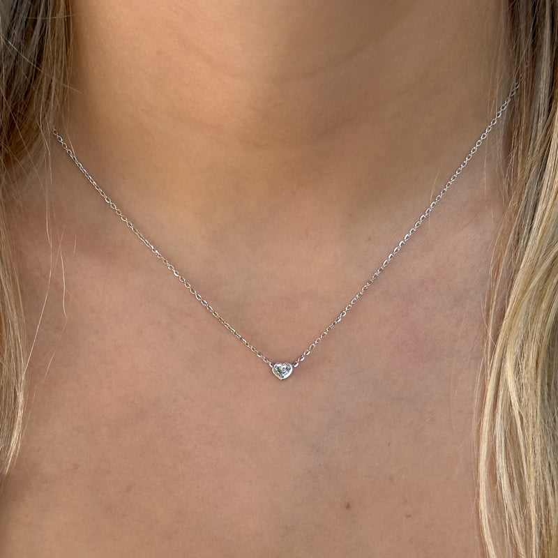 Sterling Silver Heart 1/4ct Lab Grown Diamond Bezel Solitaire Pendant