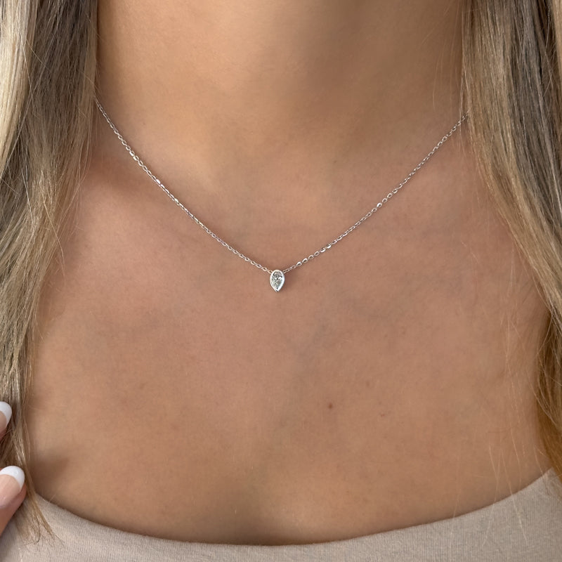 Sterling Silver Pear 1/4ct Lab Grown Diamond Bezel Solitaire Pendant