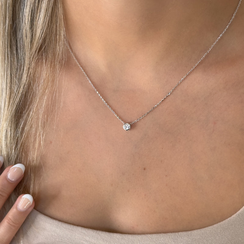 Sterling Silver Round 1/4ct Lab Grown Diamond Bezel Solitaire Pendant