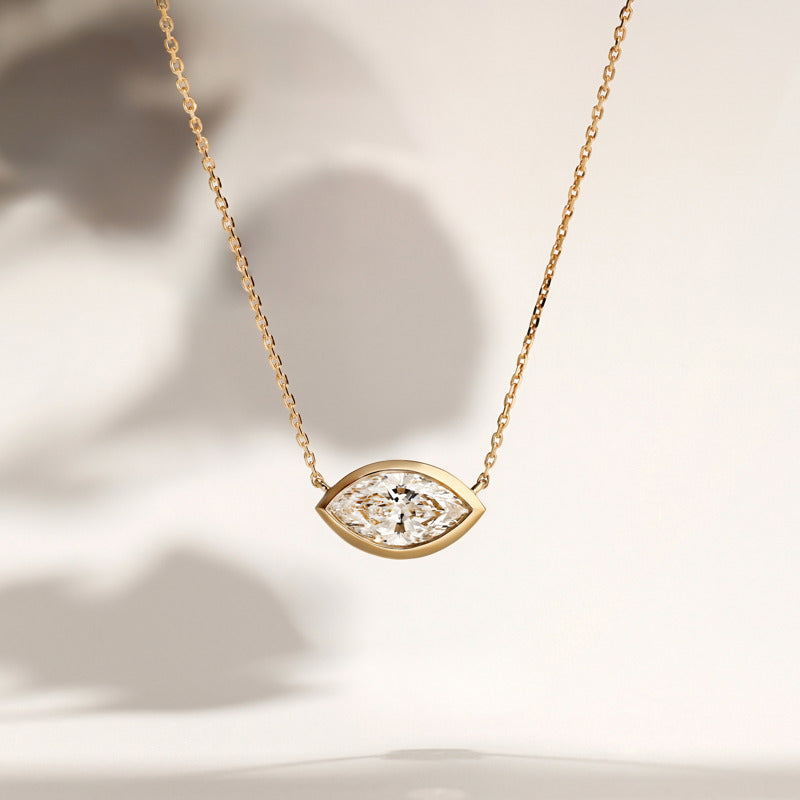 Yellow Gold Marquise Diamond Bezel Solitaire Pendant (1-1/2ctw)