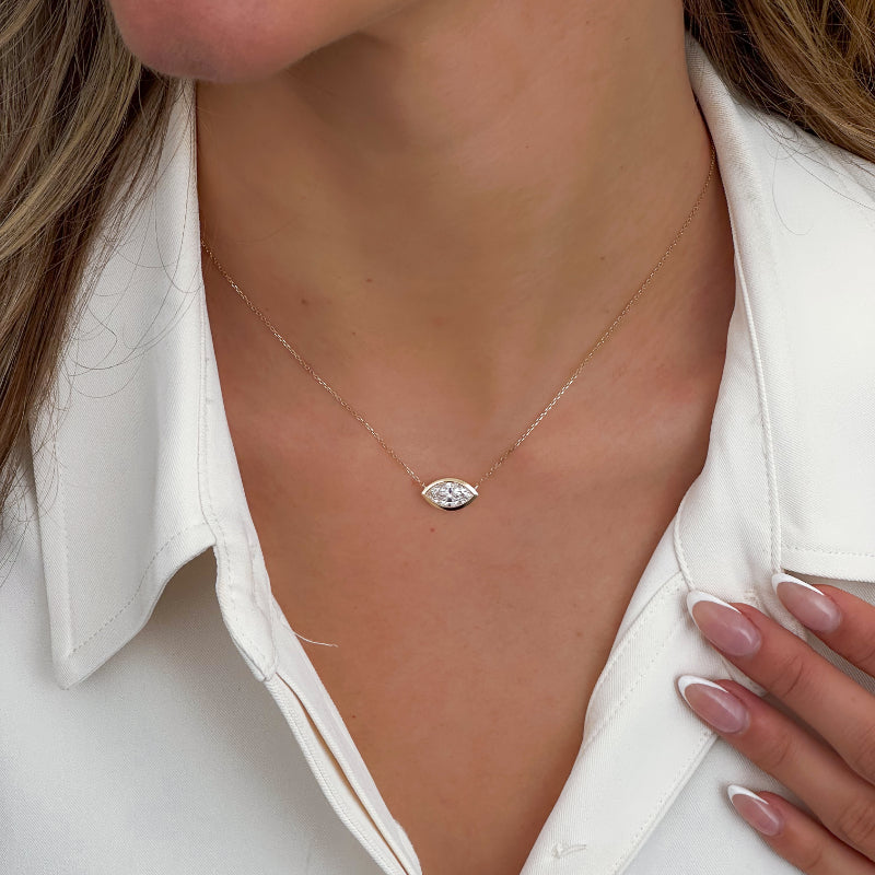 Yellow Gold Marquise Diamond Bezel Solitaire Pendant (1-1/2ctw)