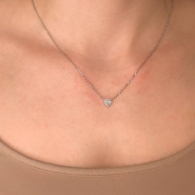 Sterling Silver 1/4ctw Lab Grown Diamond Halo Heart Pendant
