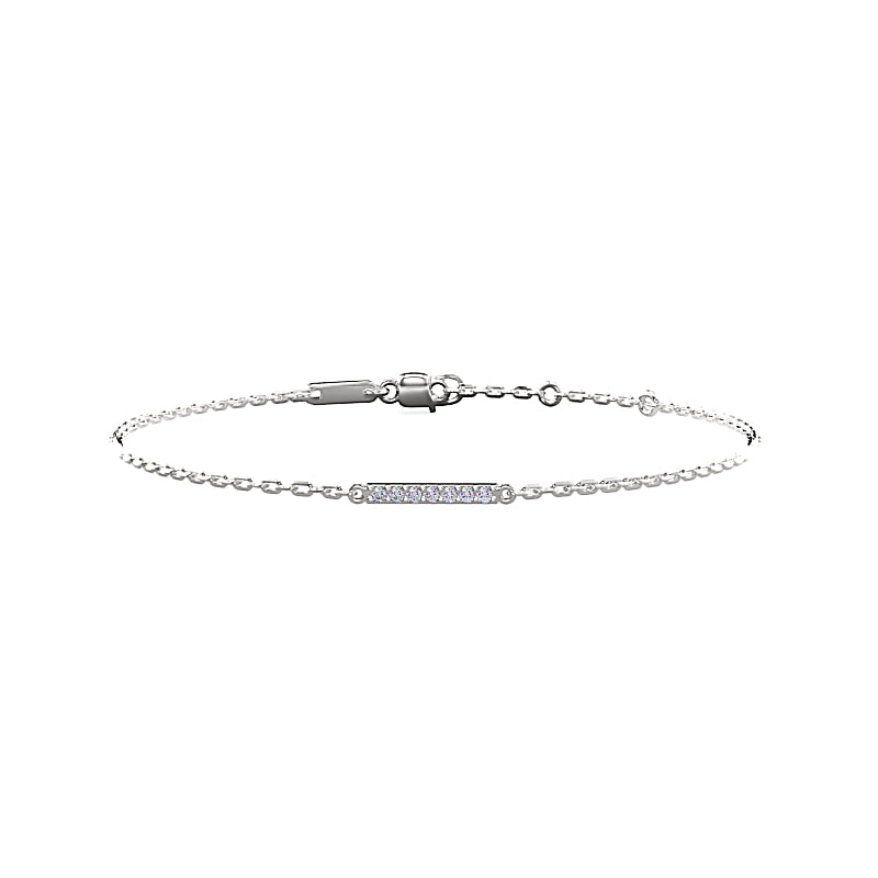 Minimalist Sterling Silver Pave Bar Chain Bracelet