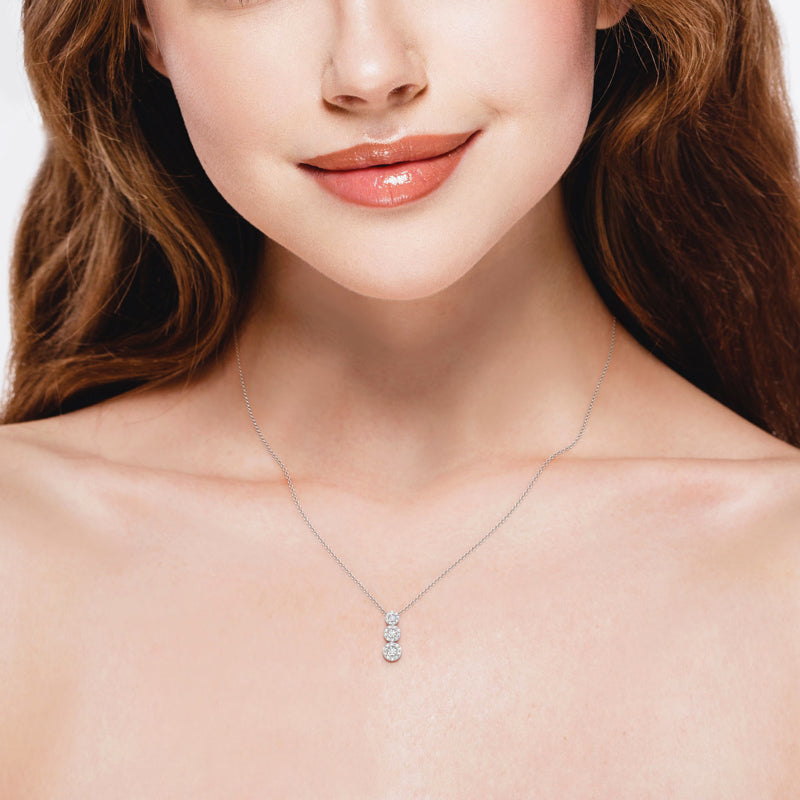 Sterling Silver Drops of Light Lab Grown Diamond Halo Pendant 1/5ctw