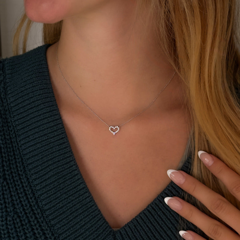 Sterling Silver 1/5ctw Lab Grown Diamond Open Heart Pendant