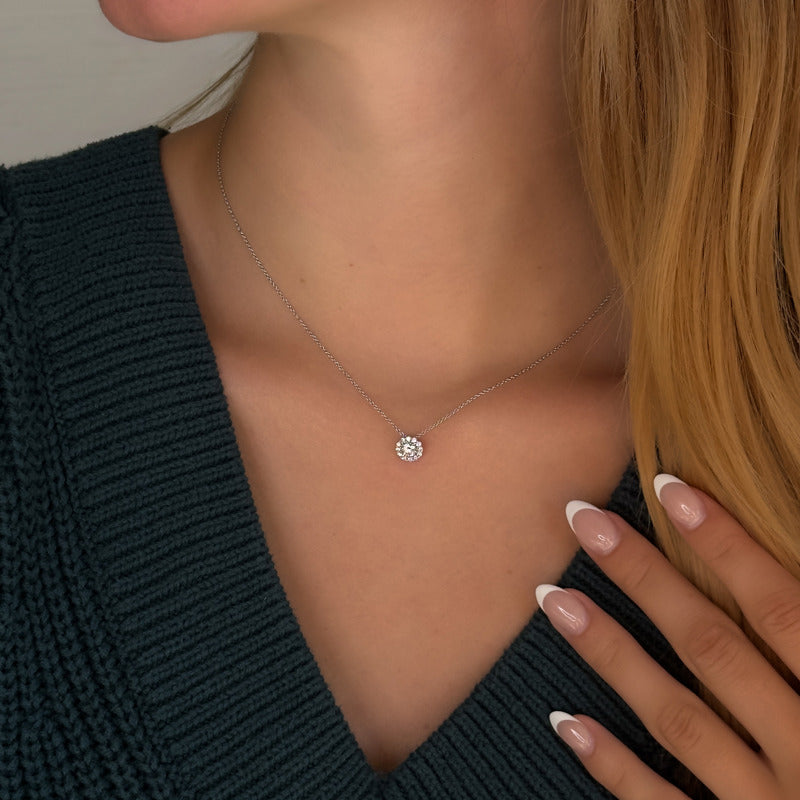 Sterling Silver 1/2ctw Lab Grown Diamond Classic Halo Pendant