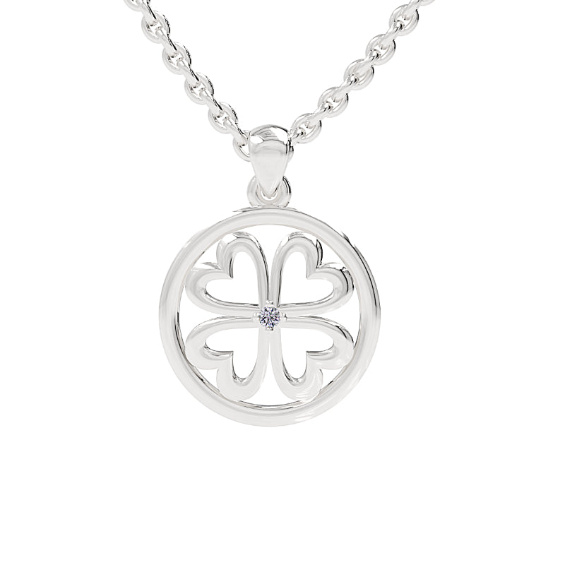 Sterling Silver Lab Grown Diamond Clover Heart Pendant