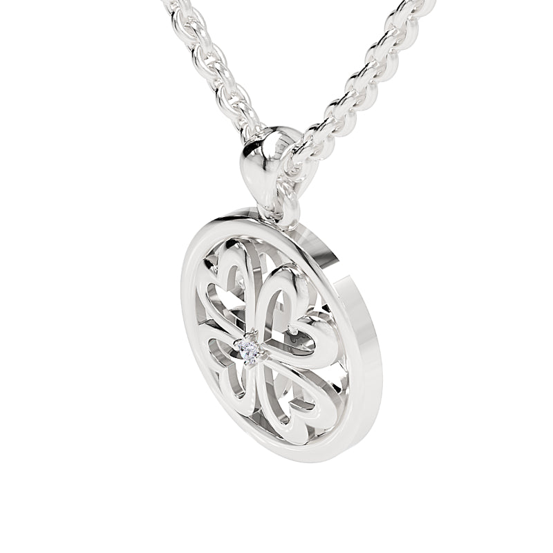 Sterling Silver Lab Grown Diamond Clover Heart Pendant