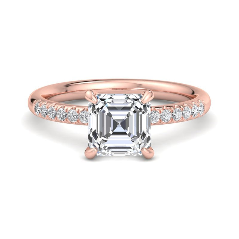 Classic Delphine Engagement Ring with 1ct Asscher Cut Lab Grown Diamond in 14k Rose Gold