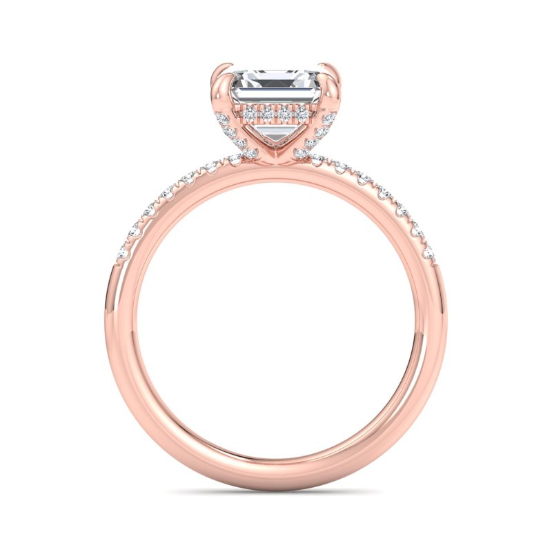Classic Delphine Engagement Ring with 1ct Asscher Cut Lab Grown Diamond in 14k Rose Gold