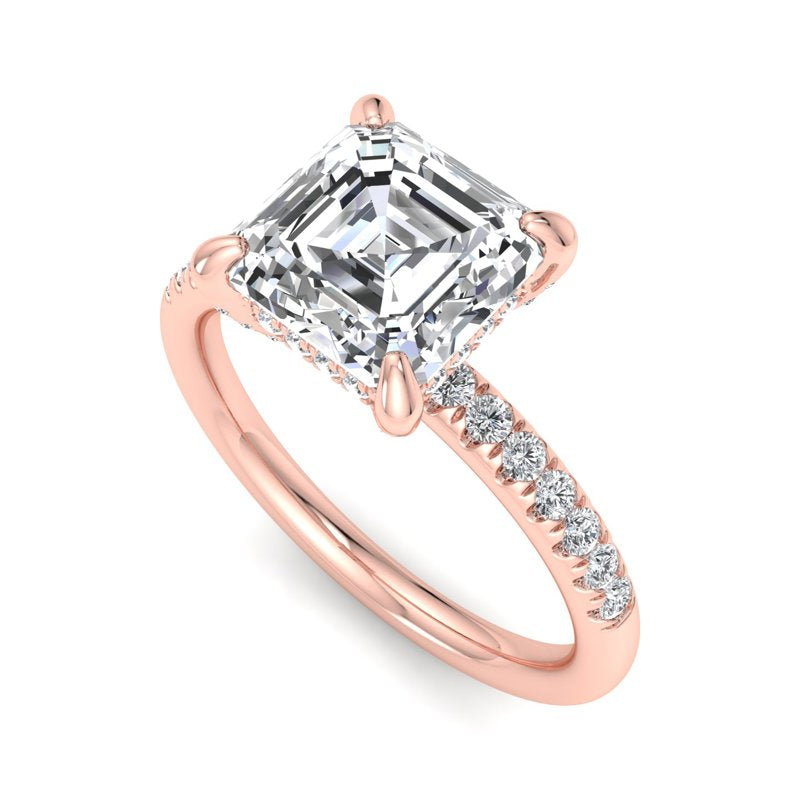 Classic Delphine Engagement Ring with 1ct Asscher Cut Lab Grown Diamond in 14k Rose Gold