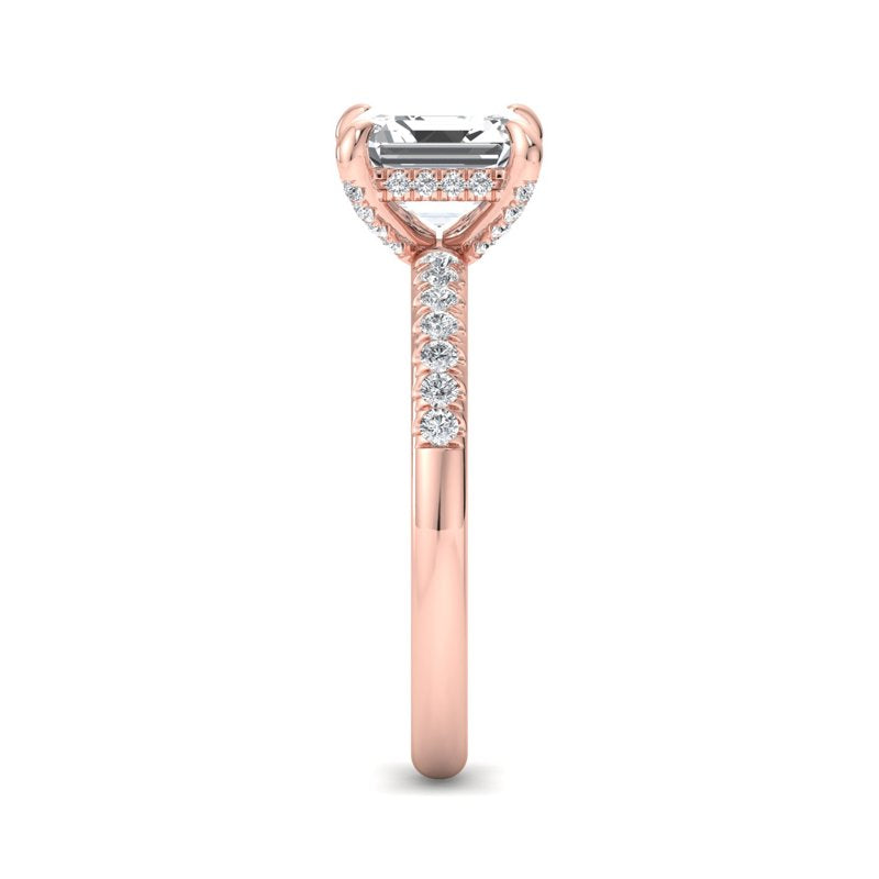 Classic Delphine Engagement Ring with 1ct Asscher Cut Lab Grown Diamond in 14k Rose Gold