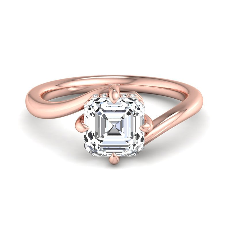1 Carat Asscher Cut Lab Grown Diamond Solitaire Engagement Ring in 14k Rose Gold