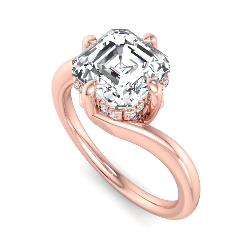 1 Carat Asscher Cut Lab Grown Diamond Solitaire Engagement Ring in 14k Rose Gold