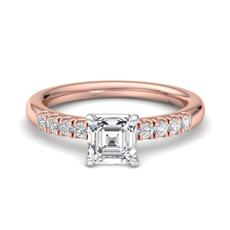 1 Carat Asscher Cut Lab Grown Diamond Mini Atlas Ring in 14k Rose Gold (1/5ctw Accents)