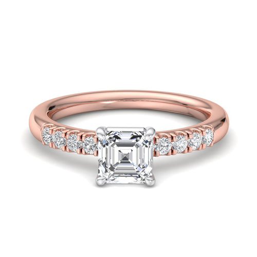 1 Carat Asscher Cut Lab Grown Diamond Mini Atlas Ring in 14k Rose Gold (1/5ctw Accents)