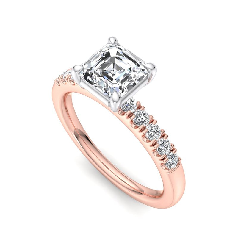 1 Carat Asscher Cut Lab Grown Diamond Mini Atlas Ring in 14k Rose Gold (1/5ctw Accents)