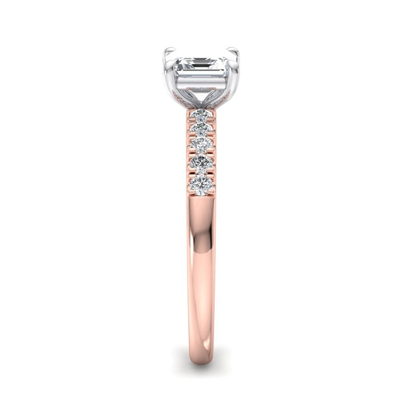 1 Carat Asscher Cut Lab Grown Diamond Mini Atlas Ring in 14k Rose Gold (1/5ctw Accents)