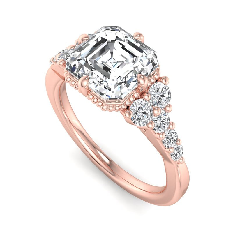 Zephyra 1ct Asscher Cut Lab Grown Diamond Engagement Ring in 14k Rose Gold