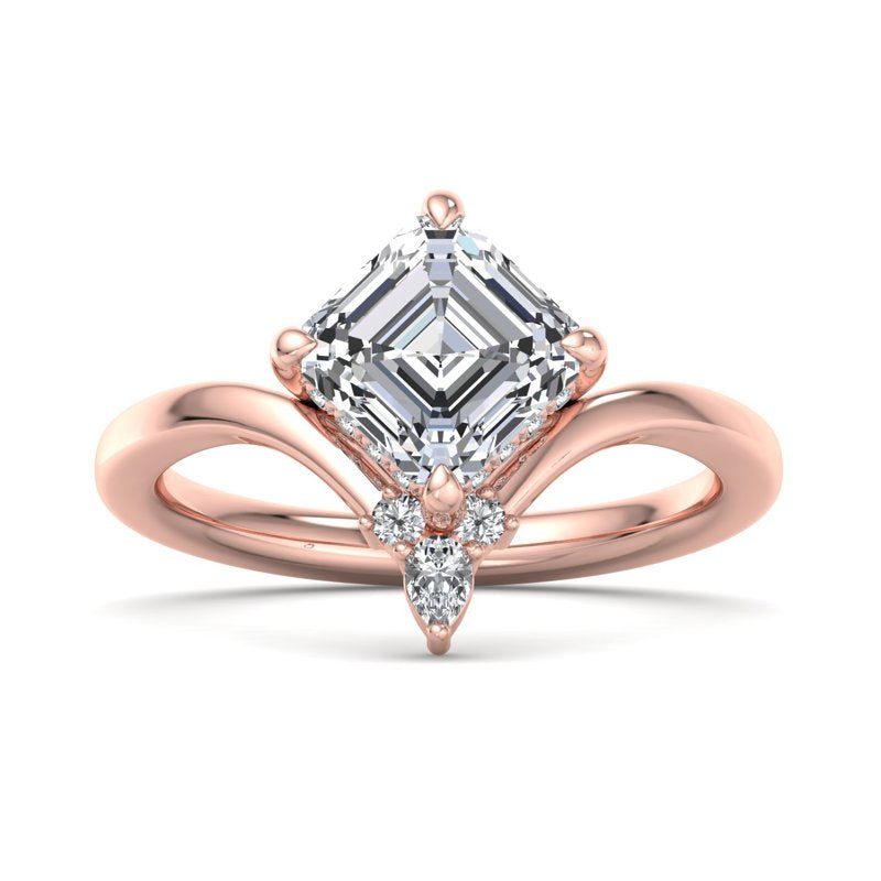 1 Carat Asscher Cut Lab Grown Diamond Engagement Ring in 14k Rose Gold