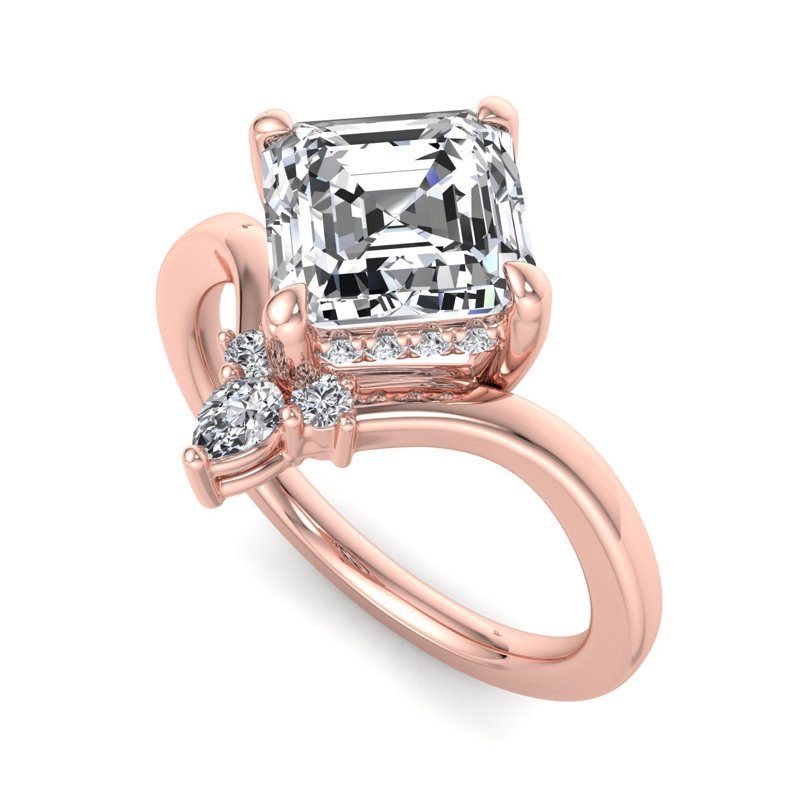 1 Carat Asscher Cut Lab Grown Diamond Engagement Ring in 14k Rose Gold
