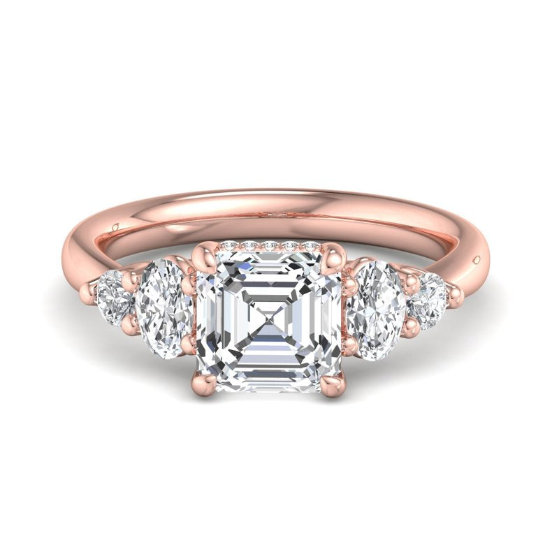 Layla 1ct Asscher Lab Grown Diamond Engagement Ring with 5/8ctw Accents in 14k Rose Gold