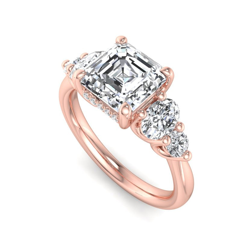 Layla 1ct Asscher Lab Grown Diamond Engagement Ring with 5/8ctw Accents in 14k Rose Gold